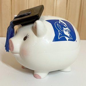 Mud Pie Piggy Bank College Fund Grad Hand Crafted Duke Blue Devils Rare 5.5”